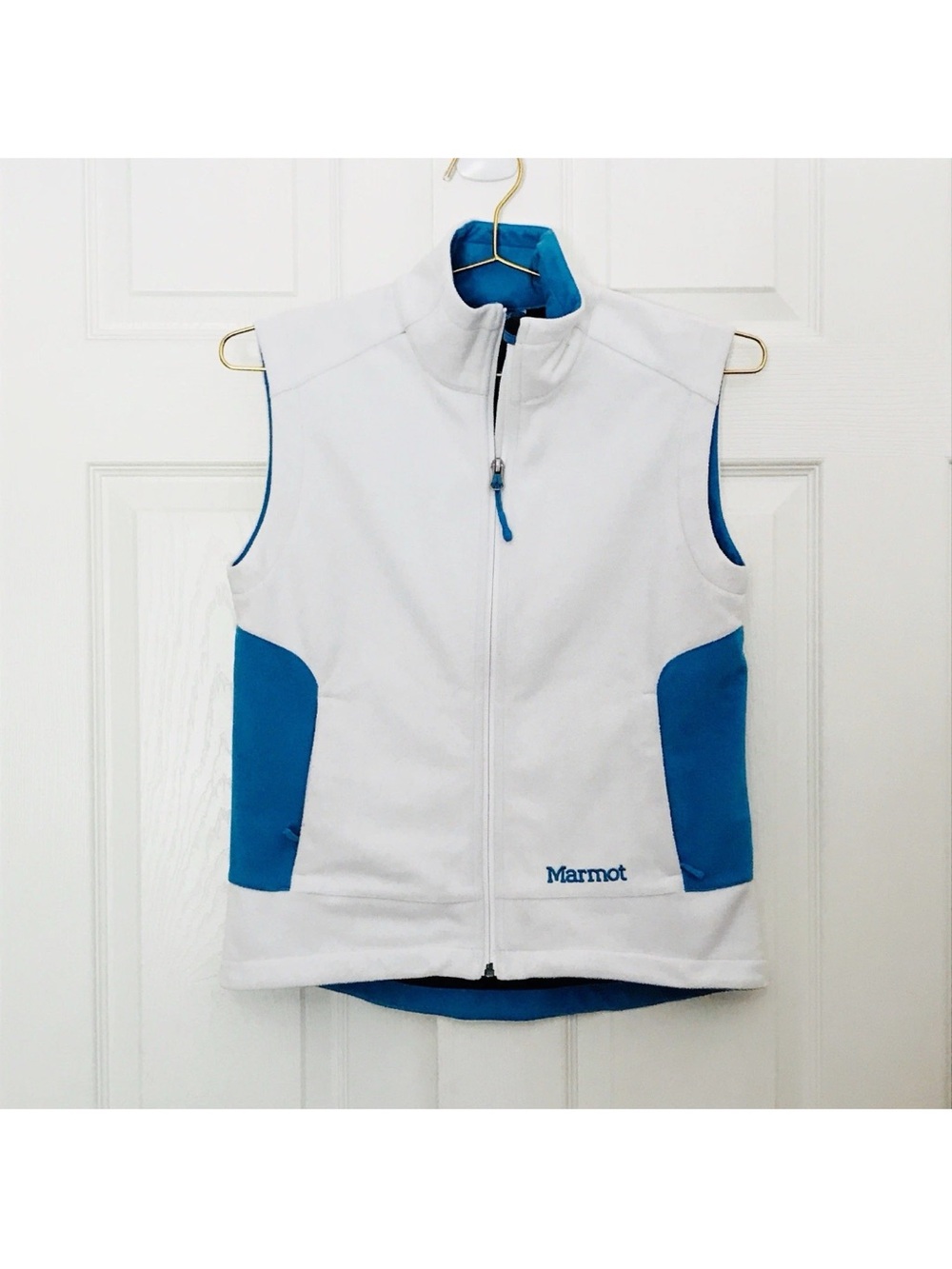 Marmot Windstopper Fleece Vest Women's  Small Blue & White Full Zip Outdoor